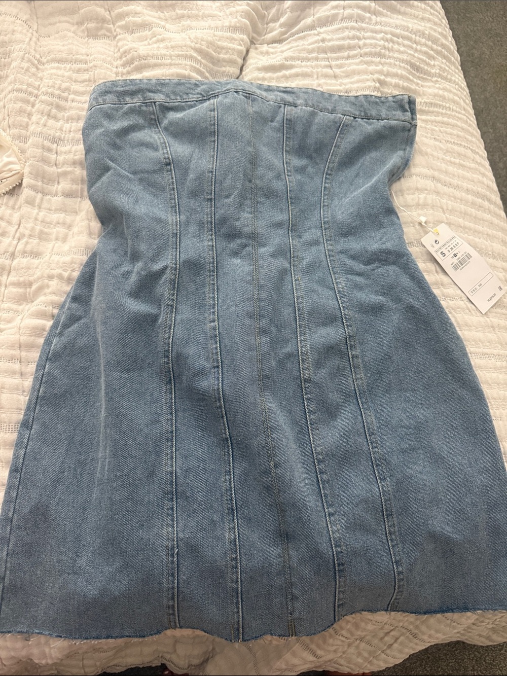 Strapless Light Blue Denim Corset Mini Dress